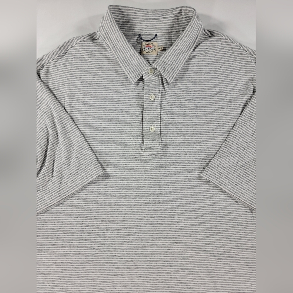 Faherty Movement Polo Shirt Gray Striped Men's XXL 2XL Short Sleeve Stretch Golf